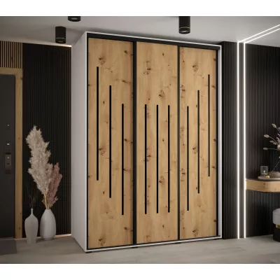 Šatní skříň YVONA 8 - 170/60 cm, bílá / dub artisan / černá