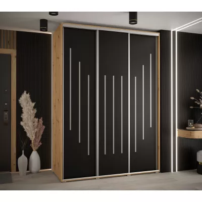 Šatní skříň YVONA 8 - 180/60 cm, dub artisan / černá / stříbrná