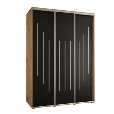 Šatní skříň YVONA 8 - 180/60 cm, dub artisan / černá / stříbrná