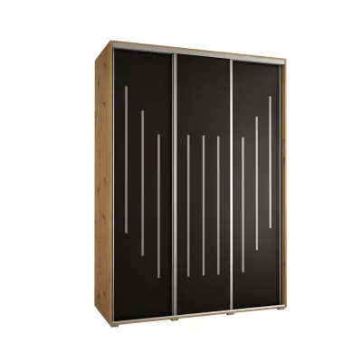 Šatní skříň YVONA 8 - 180/60 cm, dub artisan / černá / stříbrná