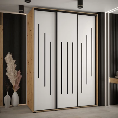Šatní skříň YVONA 8 - 180/60 cm, dub artisan / bílá / černá