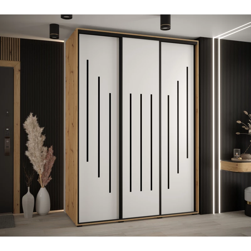 Šatní skříň YVONA 8 - 180/60 cm, dub artisan / bílá / černá
