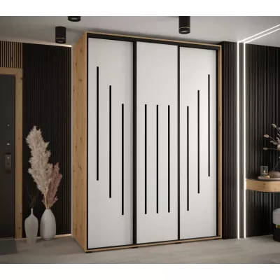 Šatní skříň YVONA 8 - 180/60 cm, dub artisan / bílá / černá