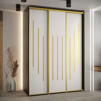 Šatní skříň YVONA 8 - 180/60 cm, černá / bílá / zlatá