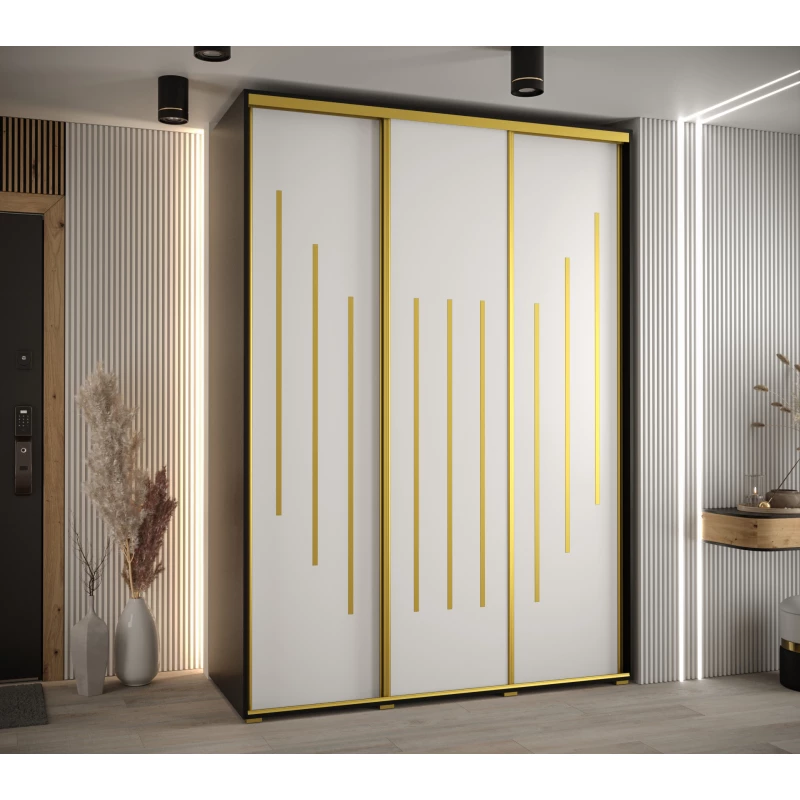 Šatní skříň YVONA 8 - 180/60 cm, černá / bílá / zlatá