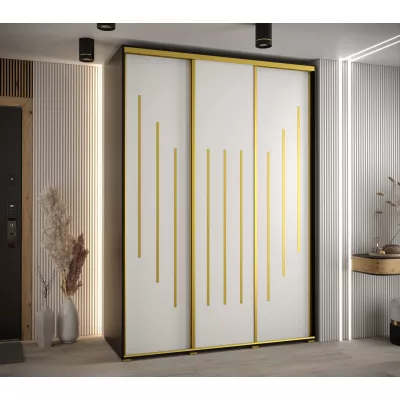 Šatní skříň YVONA 8 - 180/60 cm, černá / bílá / zlatá