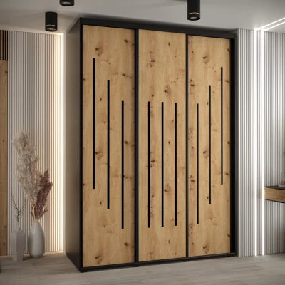 Šatní skříň YVONA 8 - 180/60 cm, černá / dub artisan / černá