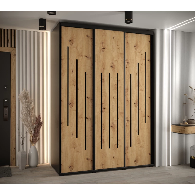 Šatní skříň YVONA 8 - 180/60 cm, černá / dub artisan / černá