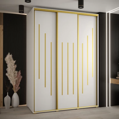 Šatní skříň YVONA 8 - 180/60 cm, bílá / zlatá