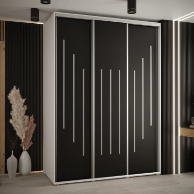 Šatní skříň YVONA 8 - 180/60 cm, bílá / černá / stříbrná
