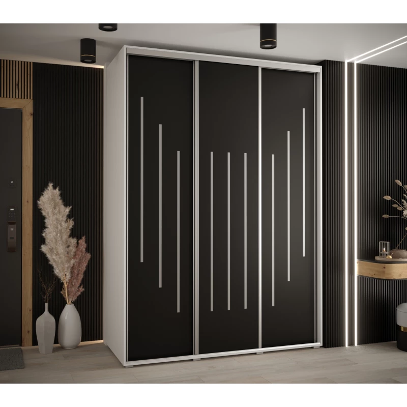 Šatní skříň YVONA 8 - 180/60 cm, bílá / černá / stříbrná