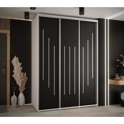 Šatní skříň YVONA 8 - 180/60 cm, bílá / černá / stříbrná