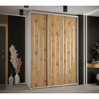 Šatní skříň YVONA 8 - 180/60 cm, bílá / dub artisan / stříbrná