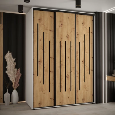 Šatní skříň YVONA 8 - 180/60 cm, bílá / dub artisan / černá