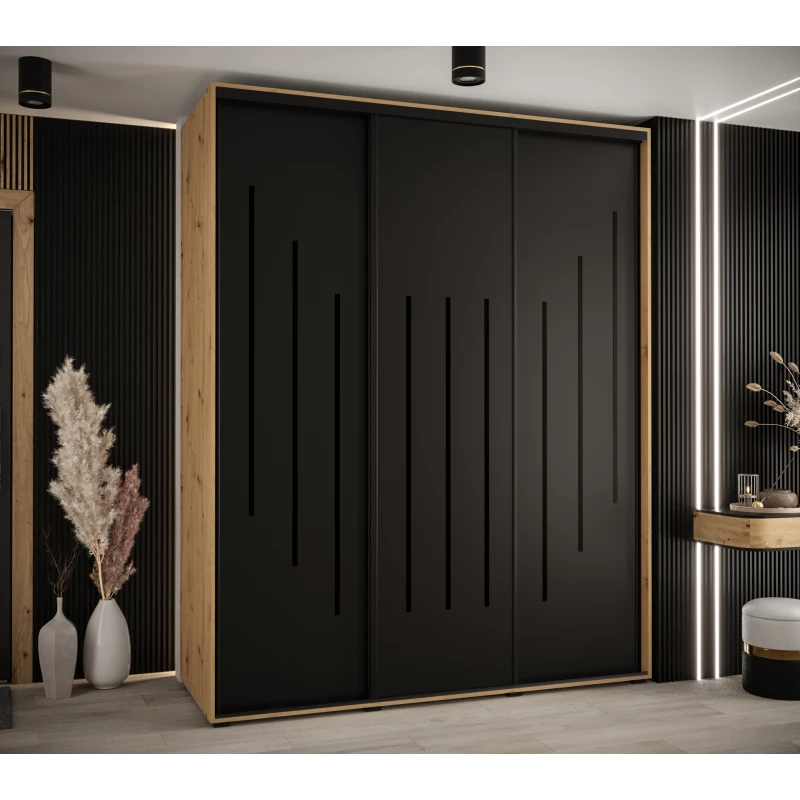 Šatní skříň YVONA 8 - 190/60 cm, dub artisan / černá / černá