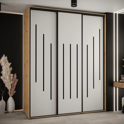 Šatní skříň YVONA 8 - 190/60 cm, dub artisan / bílá / černá