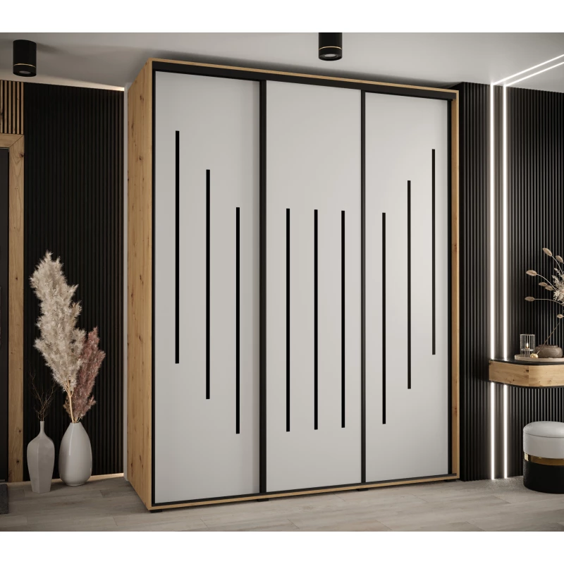 Šatní skříň YVONA 8 - 190/60 cm, dub artisan / bílá / černá