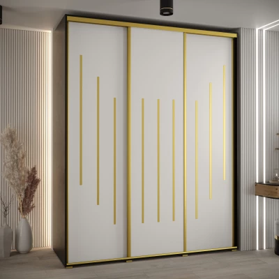 Šatní skříň YVONA 8 - 190/60 cm, černá / bílá / zlatá
