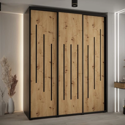 Šatní skříň YVONA 8 - 190/60 cm, černá / dub artisan / černá