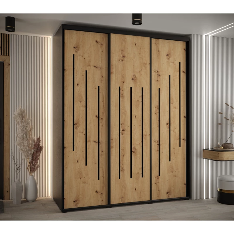 Šatní skříň YVONA 8 - 190/60 cm, černá / dub artisan / černá