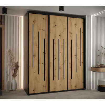 Šatní skříň YVONA 8 - 190/60 cm, černá / dub artisan / černá