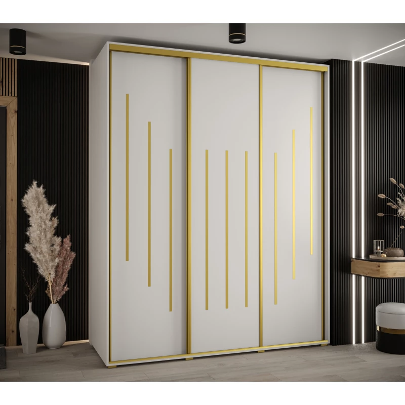 Šatní skříň YVONA 8 - 190/60 cm, bílá / zlatá