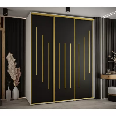 Šatní skříň YVONA 8 - 190/60 cm, bílá / černá / zlatá
