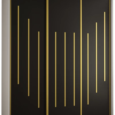 Šatní skříň YVONA 8 - 190/60 cm, bílá / černá / zlatá