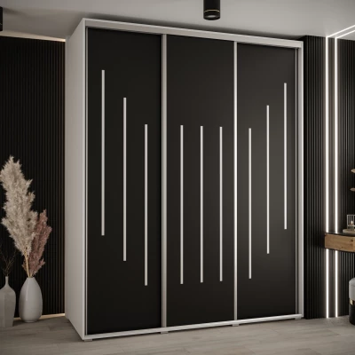 Šatní skříň YVONA 8 - 190/60 cm, bílá / černá / stříbrná