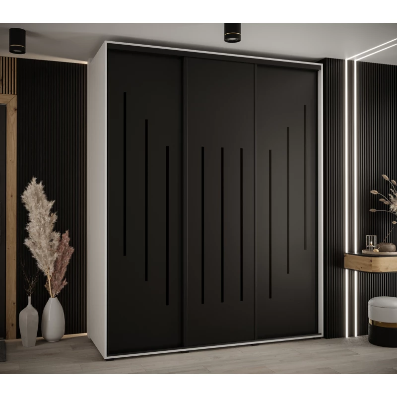 Šatní skříň YVONA 8 - 190/60 cm, bílá / černá / černá