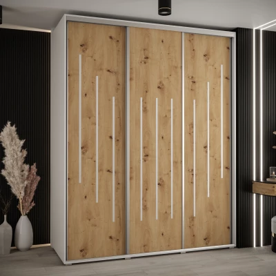 Šatní skříň YVONA 8 - 190/60 cm, bílá / dub artisan / stříbrná