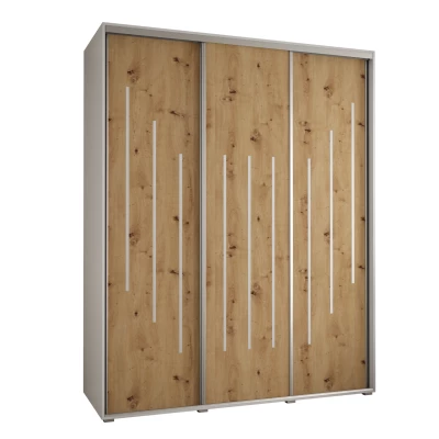 Šatní skříň YVONA 8 - 190/60 cm, bílá / dub artisan / stříbrná