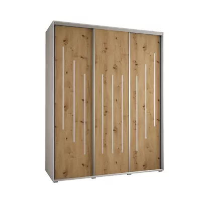 Šatní skříň YVONA 8 - 190/60 cm, bílá / dub artisan / stříbrná