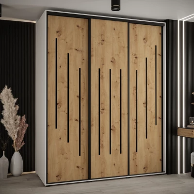 Šatní skříň YVONA 8 - 190/60 cm, bílá / dub artisan / černá