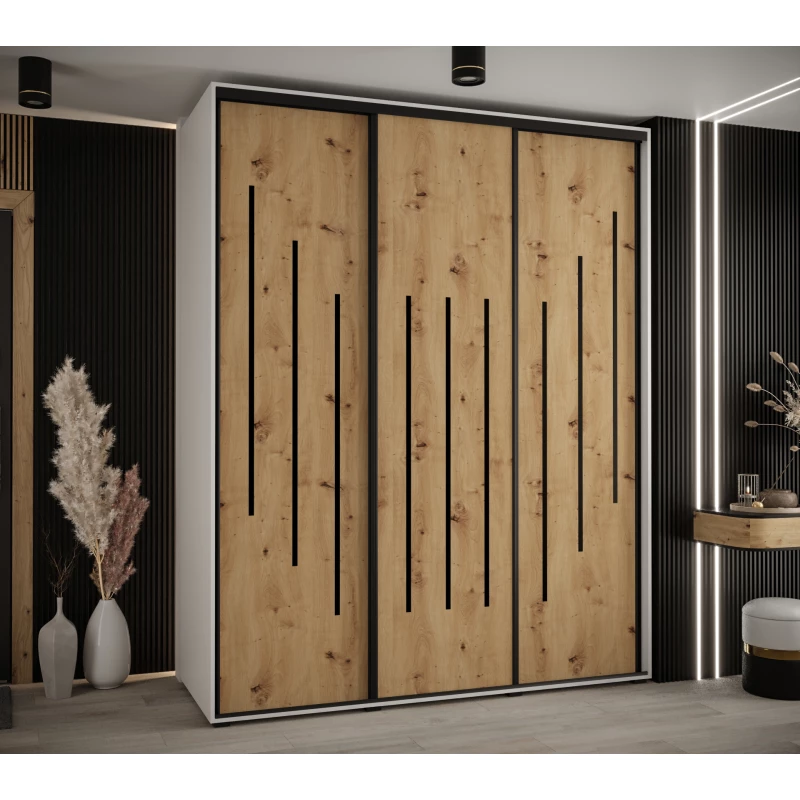 Šatní skříň YVONA 8 - 190/60 cm, bílá / dub artisan / černá