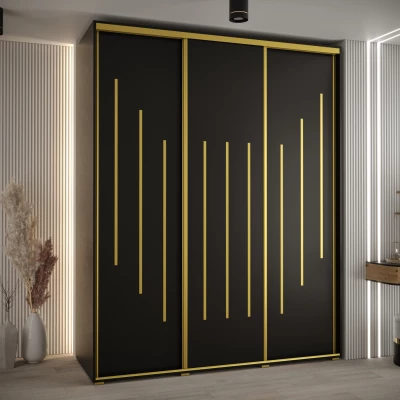 Šatní skříň YVONA 8 - 200/60 cm, černá / zlatá