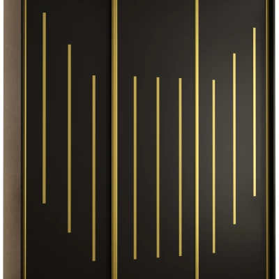 Šatní skříň YVONA 8 - 200/60 cm, černá / zlatá