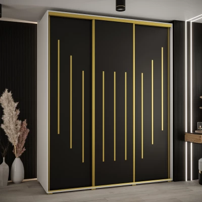 Šatní skříň YVONA 8 - 200/60 cm, bílá / černá / zlatá