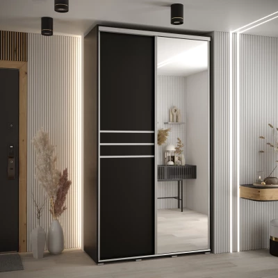 Šatní skříň YVONA 11 - 140/45 cm, černá / stříbrná