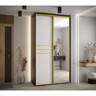 Šatní skříň YVONA 11 - 140/45 cm, černá / bílá / zlatá