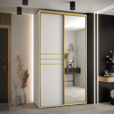 Šatní skříň YVONA 11 - 140/45 cm, bílá / zlatá