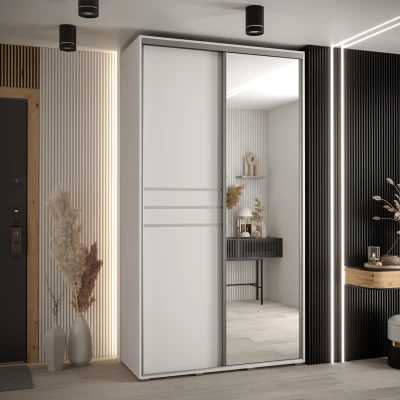 Šatní skříň YVONA 11 - 140/45 cm, bílá / stříbrná