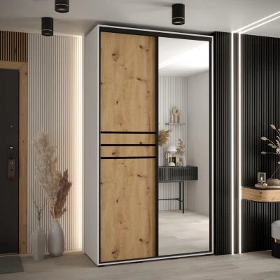 Šatní skříň YVONA 11 - 140/45 cm, bílá / dub artisan / černá