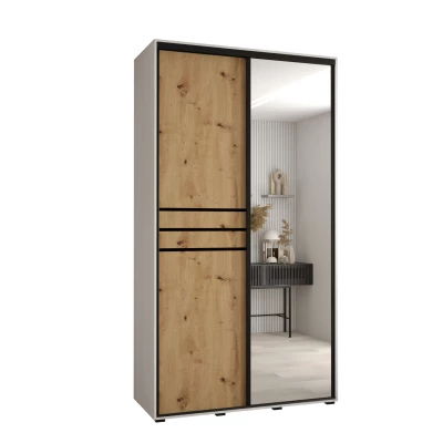 Šatní skříň YVONA 11 - 140/45 cm, bílá / dub artisan / černá