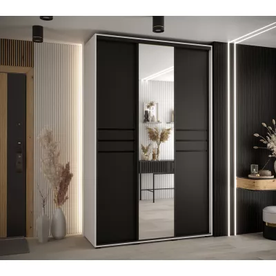 Šatní skříň YVONA 11 - 150/45 cm, bílá / černá / černá