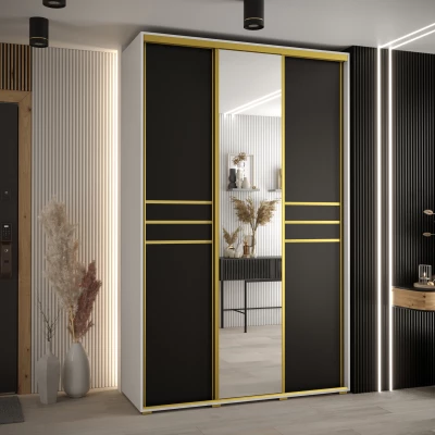 Šatní skříň YVONA 11 - 150/45 cm, bílá / černá / zlatá