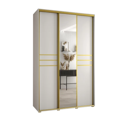 Šatní skříň YVONA 11 - 150/45 cm, bílá / zlatá