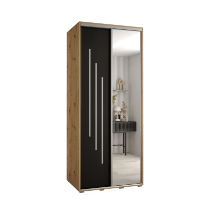 Šatní skříň YVONA 9 - 100/60 cm, dub artisan / černá / stříbrná