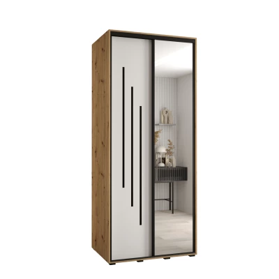 Šatní skříň YVONA 9 - 100/60 cm, dub artisan / bílá / černá