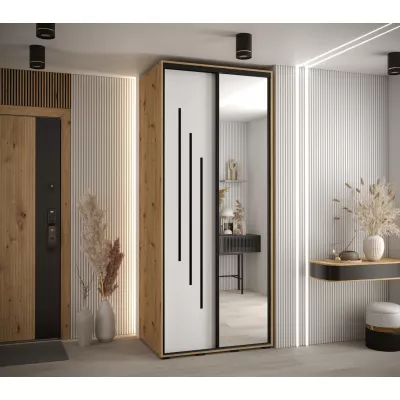 Šatní skříň YVONA 9 - 100/60 cm, dub artisan / bílá / černá